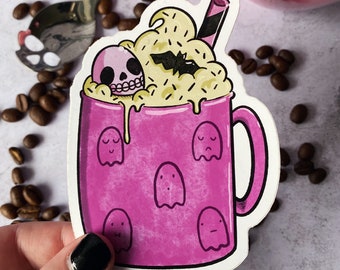 Hot Chocolate Vinyl Sticker - Laptop Sticker - Cosy Goth Sticker - Spooky Drink - 10cm x 10cm