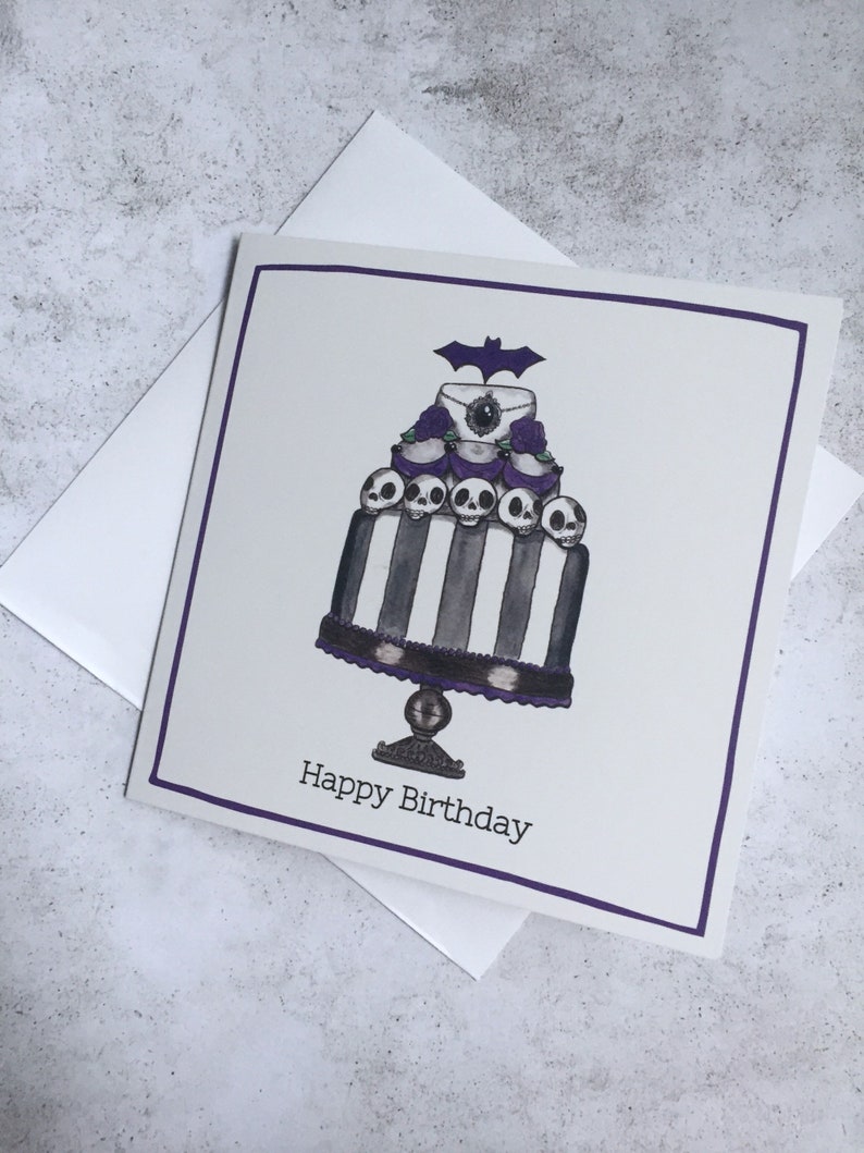 Elegant and Pretty Goth Birthday Card Cute Spooky Illustrated Birthday Card Gothic Birthday Décor image 2