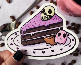 Cute Spooky Cake Sticker - Laptop Sticker - Gothic Cake - Spooky Skulls and Ghosts - 10cm x 10cm