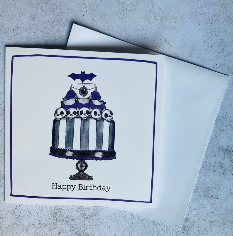 Elegant and Pretty Goth Birthday Card Cute Spooky Illustrated Birthday Card Gothic Birthday Décor image 3