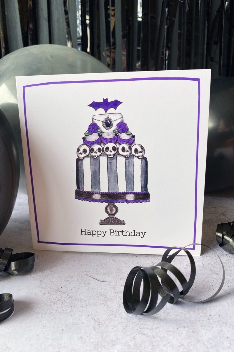 Elegant and Pretty Goth Birthday Card Cute Spooky Illustrated Birthday Card Gothic Birthday Décor image 1