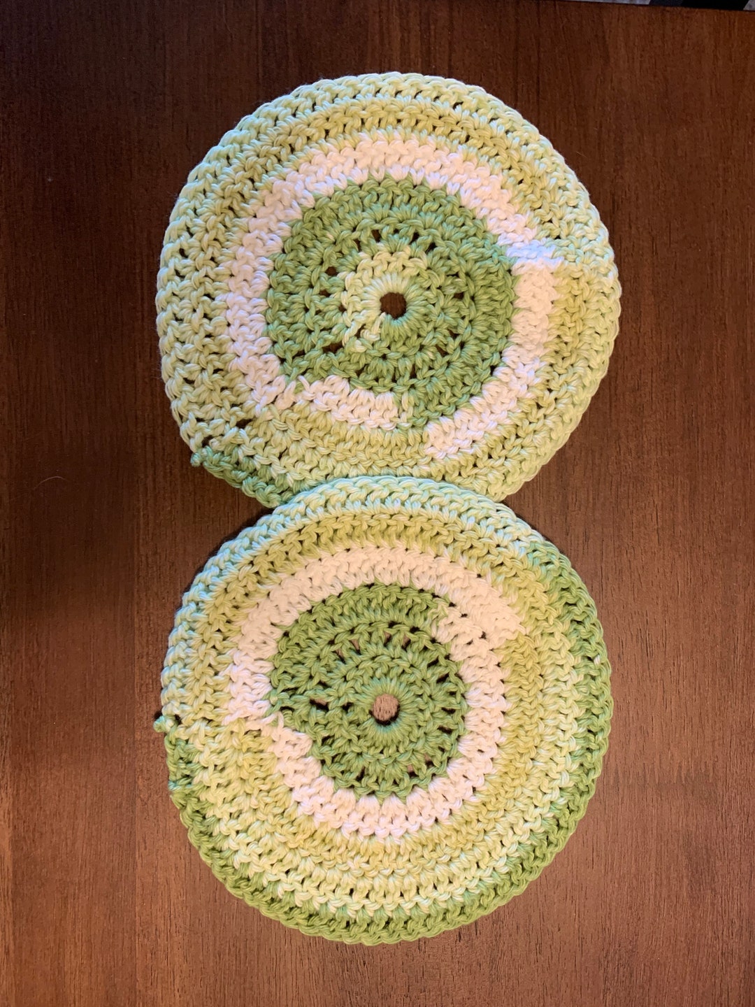 Crocheted Green Dish Cloths Round, Pair Etsy