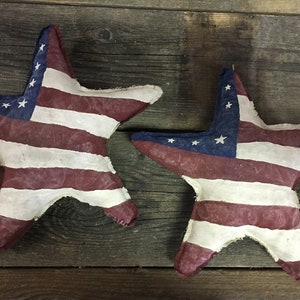 2 Stars and Strips Americana Hand Sewn Stitched Stars Primitive July 4th Patriotic