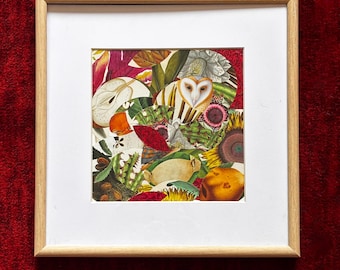 Framed collage art "Red Riot"