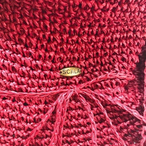 Scala Vintage Summer Hat Red Paper Straw Crochet - image 3