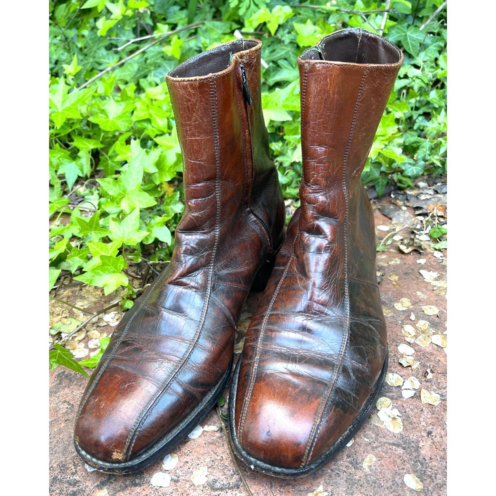 Vintage Mens Leather Boots Zip - Etsy Canada