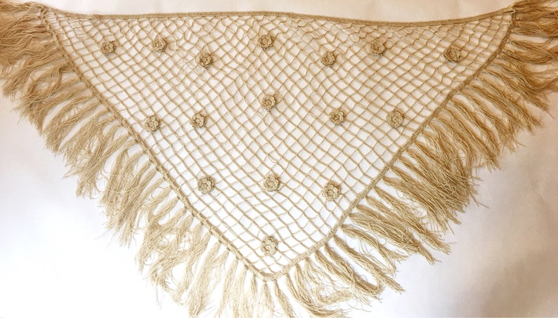 Valentines day Giftforher, Cream vintage shawl, triangle wrap, cocktail wrap, wrap shawl, wedding wrap, vintage wedding wrap, vintage wrap image 2