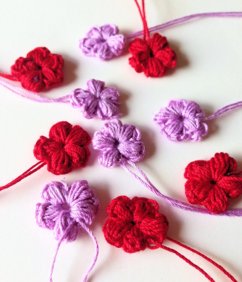 Crochet Applique, Crocheted Flowers, Miniature Flower Embellishments