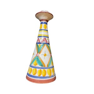 Vintage Hand Painted Italian Terracotta Cone Candle Holder