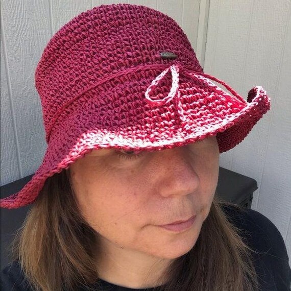 Scala Vintage Summer Hat Red Paper Straw Crochet - image 6