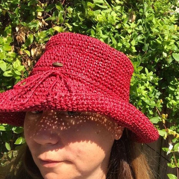 Scala Vintage Summer Hat Red Paper Straw Crochet - image 10