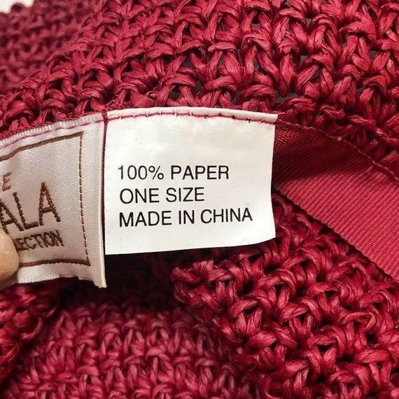Scala Vintage Summer Hat Red Paper Straw Crochet - image 5