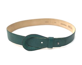 Size Small for 24-29 waist Thin Green Snakeskin Genuine Snakeskin 90s Era Vintage Belt By Mercante Honolulu for Nordstrom