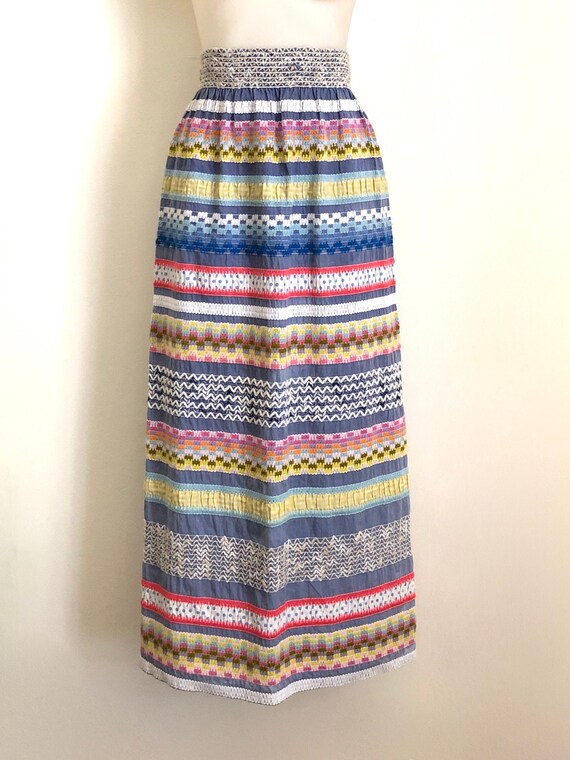 Vintage 1970s banded, appliqué, maxi skirt