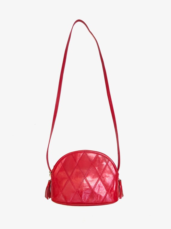 Vintage 1980s ‘Swan’ red leather patchwork shoulde