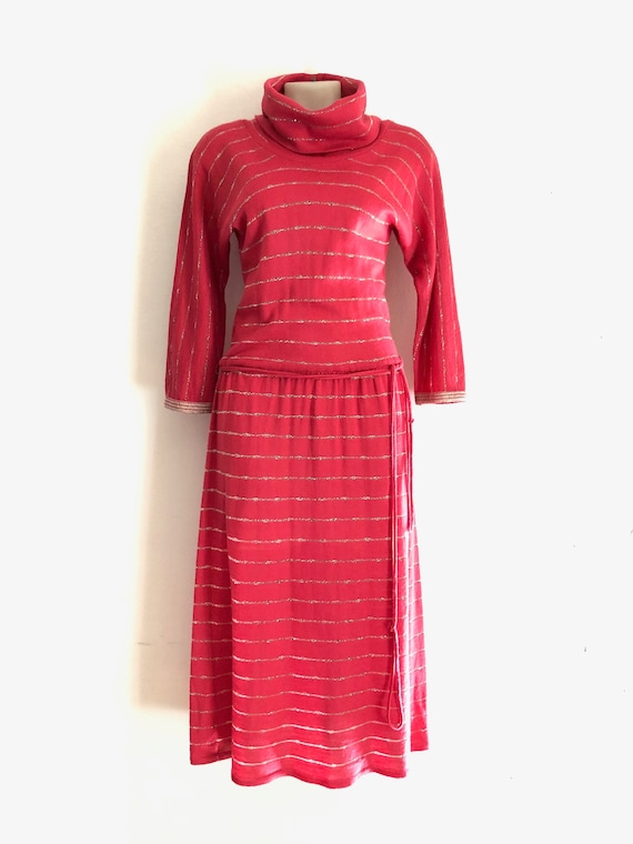 Vintage 1970s 'Rebecca' pink knitted dress with si