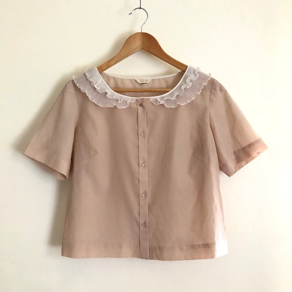 Vintage 1960s collared, beige blouse