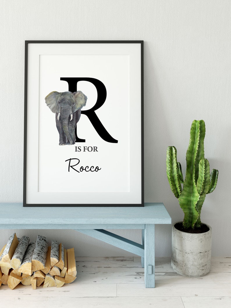 Elephant Safari nursery art for boys, Baby Boy Elephant Prints, Personalised Nursery Print, Zebra Print, Boys Nursery Print, Digital Print image 4