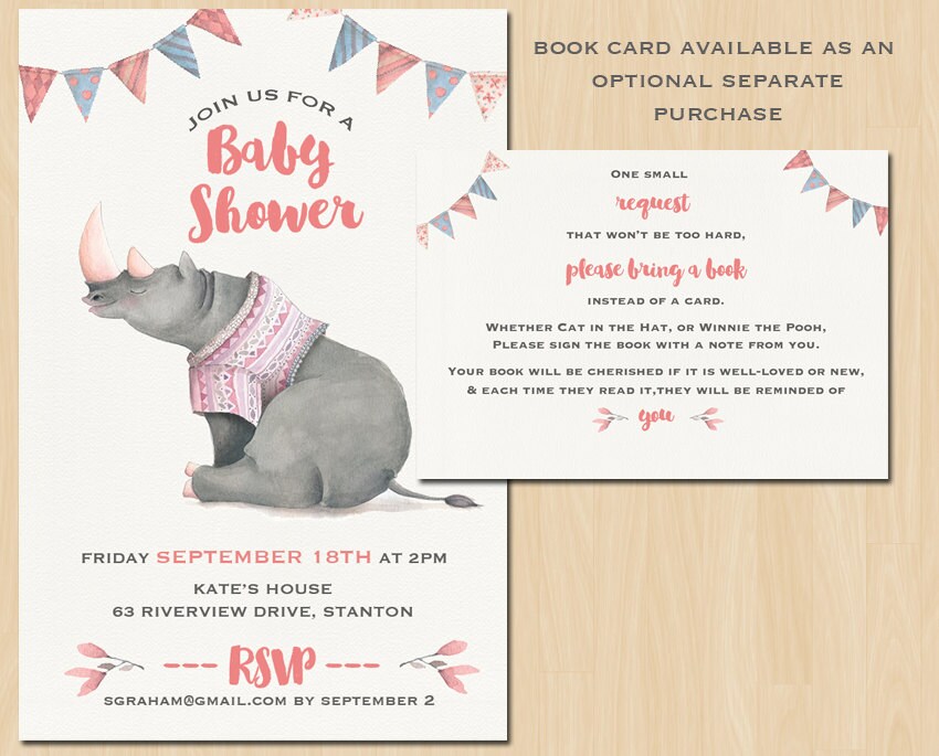 Girl Baby Shower Invitation // Water Color Illustration Shower Etsy