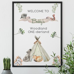 Cartel de bienvenida para Baby Shower o cumpleaños // Letrero de Woodland Party // Letreros de baby shower temáticos de Woodland // Signo de bienvenida de Birthay // 8x10
