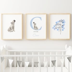Personalised Baby Name Print // Boy Name Art // Baby Shower Gift // Boys Nursery Print // Wolf Pup  // Nursery decor - DIGITAL PRINT