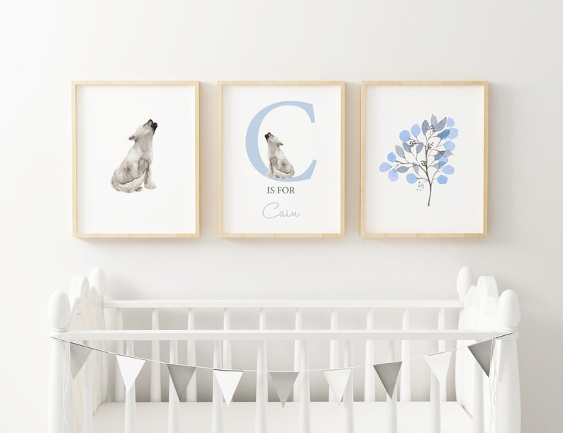 Gepersonaliseerde babynaam print//jongen naam kunst//baby shower cadeau//jongens kwekerij print//Wolf Pup//kwekerij decor-DIGITALE PRINT afbeelding 1