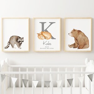 Set di stampe personalizzate con il nome Sleepy Fawn per la cameretta o la camera da letto del tuo bambino, arte unisex per la cameretta del bambino, stampa per la cameretta del bambino, decorazioni per la cameretta del bambino, STAMPABILE