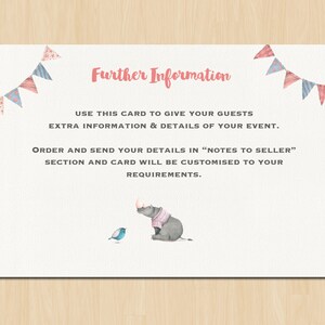 Printable Extra Information Card // 3.5"x5" card // Extra info card for water color Rhino Baby shower collection