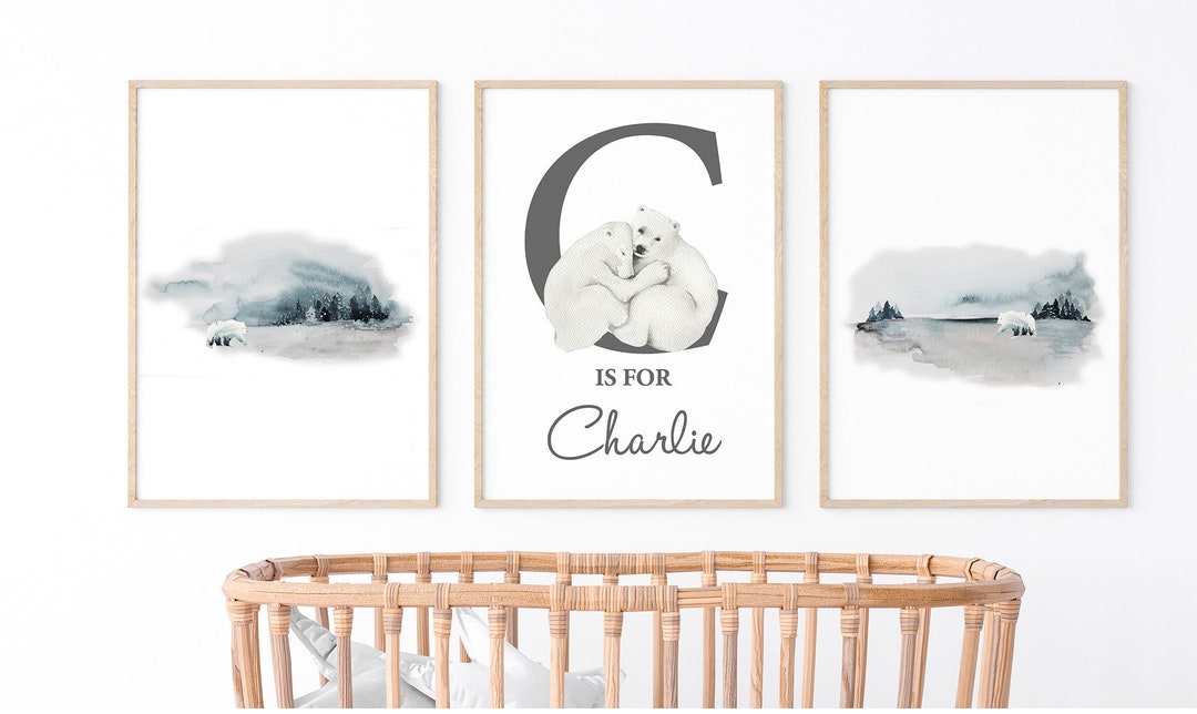 Printable Name Print, Baby Name Art, Baby Shower Gift, Boys Nursery Print, Polar Bear Print ...