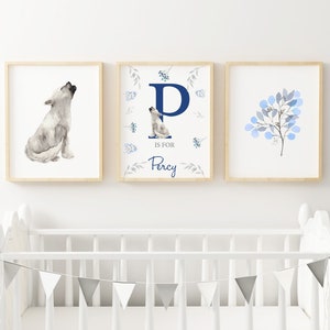 Gepersonaliseerde babynaam print//jongen naam kunst//baby shower cadeau//jongens kwekerij print//Wolf Pup//kwekerij decor-DIGITALE PRINT afbeelding 2