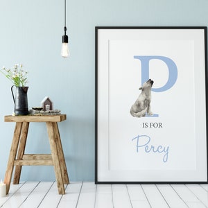 Gepersonaliseerde babynaam print//jongen naam kunst//baby shower cadeau//jongens kwekerij print//Wolf Pup//kwekerij decor-DIGITALE PRINT afbeelding 5