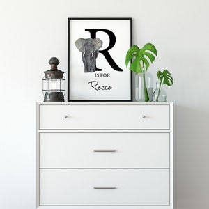 Elephant Safari nursery art for boys, Baby Boy Elephant Prints, Personalised Nursery Print, Zebra Print, Boys Nursery Print, Digital Print image 5