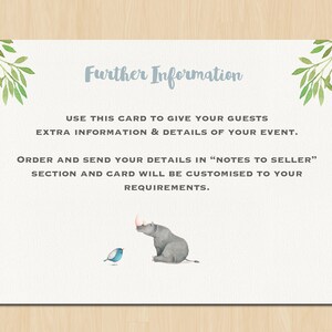 Printable Extra Information Card // 3.5"x5" card // Extra info card for Boy Rhino Baby shower collection