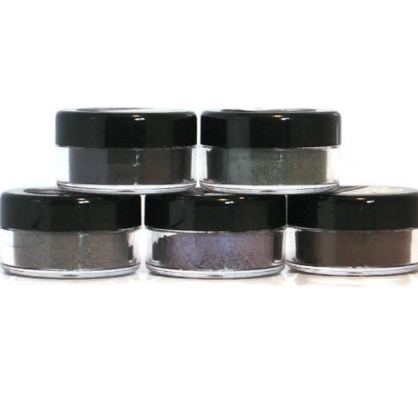 Vegan Eyeliner Natural Colors Mineral Powder Sifter Jar Apply with a Wet Brush Matte or Shimmer Finish High Pigment Formula Easy to Remove