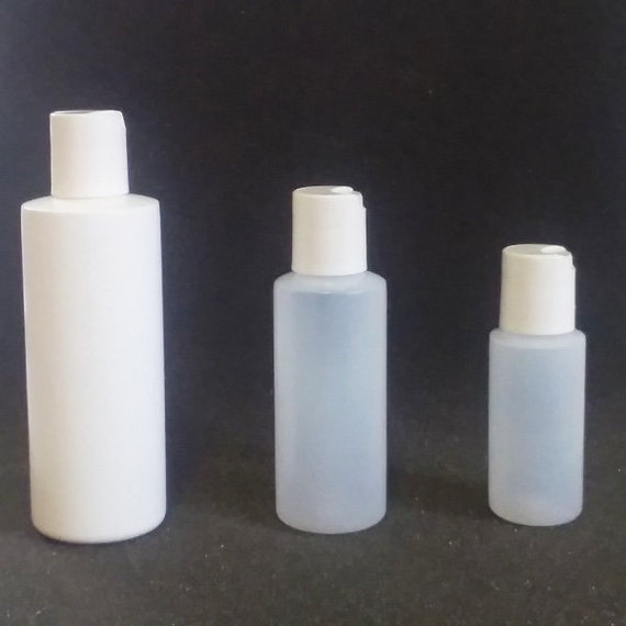 Small Plastic Bottle With White Disc Lid Squeezable HDPE Recyclable Plastic  BPA Free 3 Sizes Available 1 Oz, 2 Oz or 4 Oz 