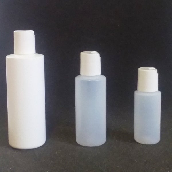 Small Plastic Bottle with White Disc Lid Squeezable HDPE Recyclable Plastic BPA Free 3 Sizes Available 1 oz, 2 oz or 4 oz