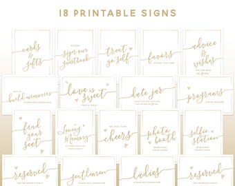 PRINTABLE Wedding Signs Bundle Set: GOLD, 18 Signs Included, 4x6" and 5x7" Sizes, Vertical & Horizontal Designs, Faux Metallic,