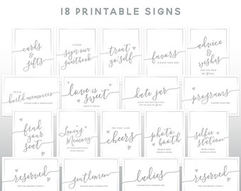 PRINTABLE Wedding Signs Bundle Set: SILVER, 18 Signs Included, 4x6" and 5x7" Sizes, Vertical & Horizontal Designs, Faux Metallic,