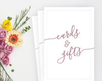 Cards & Gifts Table Sign DIGITAL DOWNLOAD: Printable Wedding Sign, Gift Table Sign, Faux Metallic (Rose Gold, Gold, Silver)