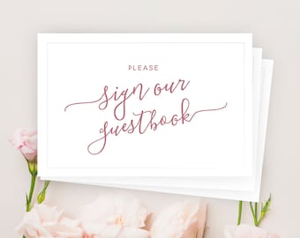 Please Sign Our Guestbook Sign DIGITAL DOWNLOAD: Printable Wedding Sign, Guestbook Table Sign, Faux Metallic (Rose Gold, Gold, Silver)