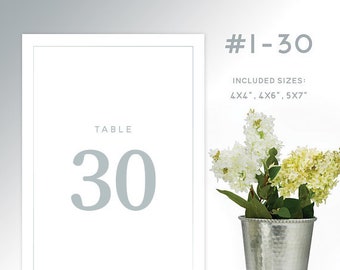 PRINTABLE Table Numbers #1-30: SILVER, Available in 4x4, 4x6, 5x7 Sizes, Calligraphy, Modern Wedding