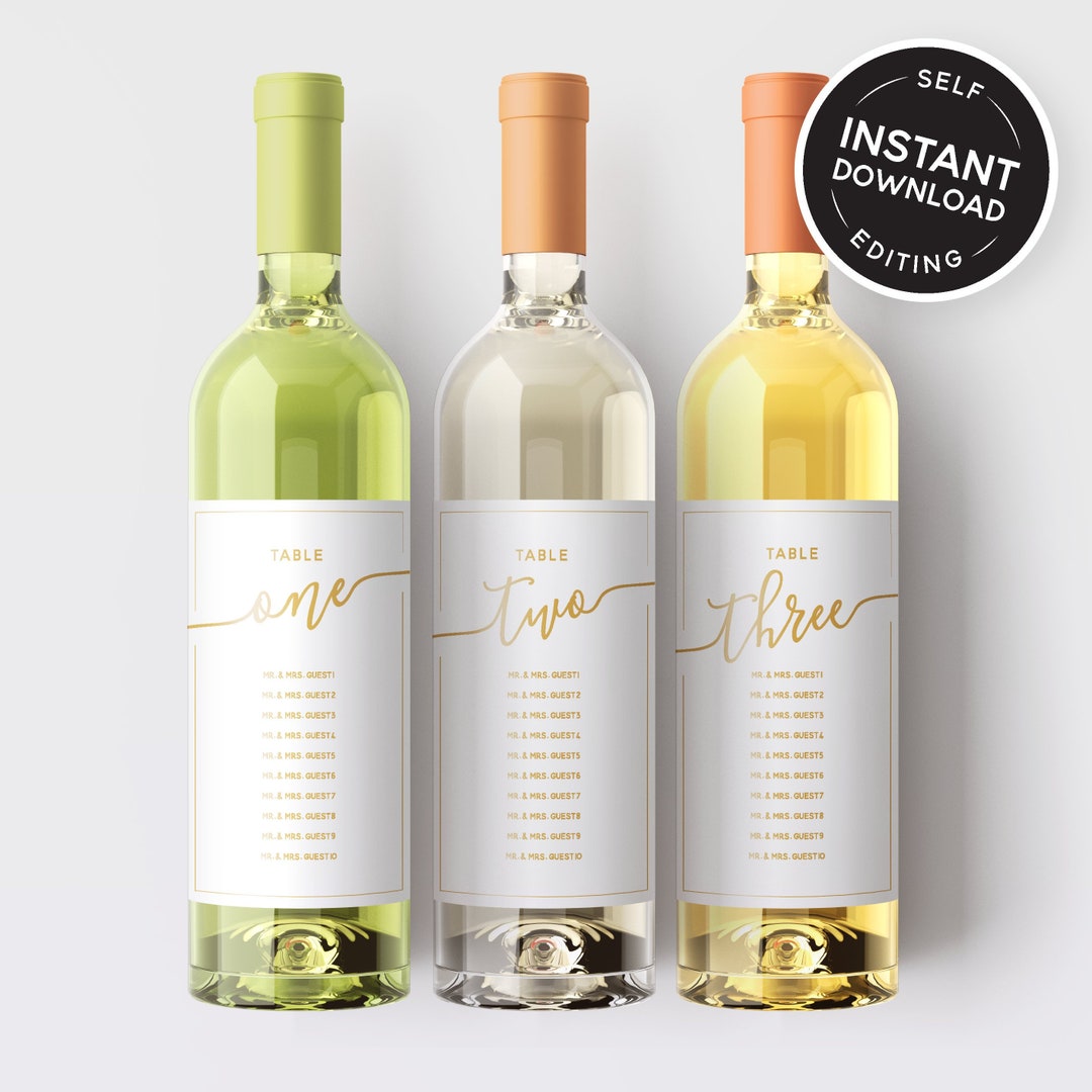 Wedding Wine Bottle Seating Chart INSTANT DOWNLOAD TEMPLATE 4x6 Cards