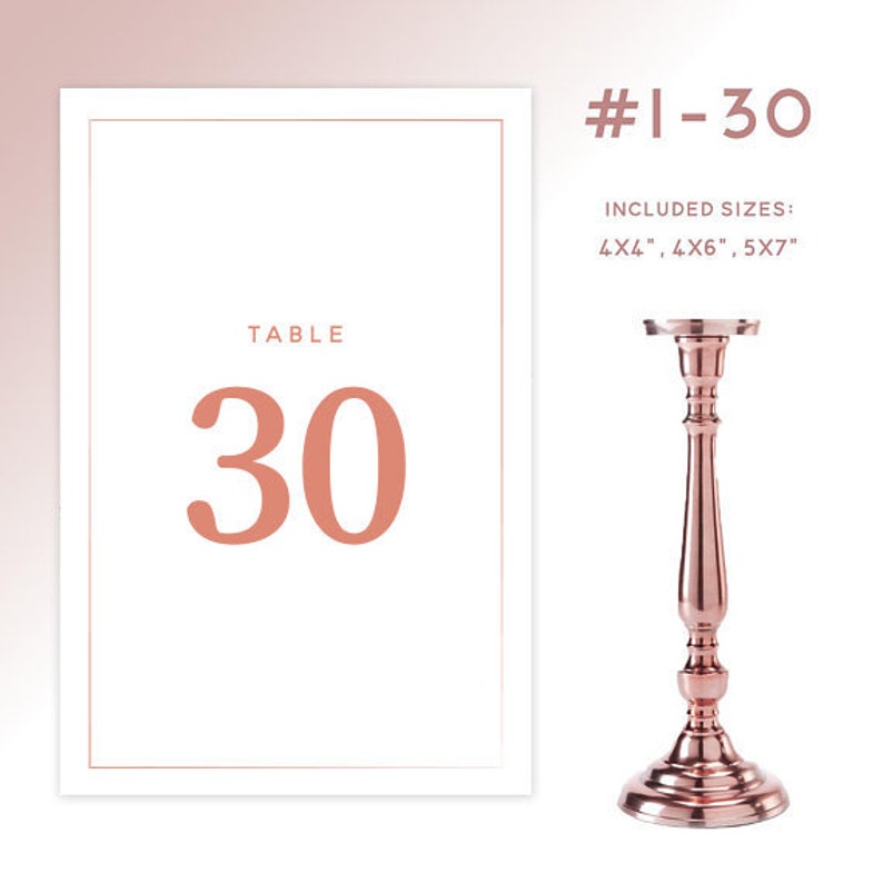 printable table numbers 1 30 rose gold available in 4x4 etsy