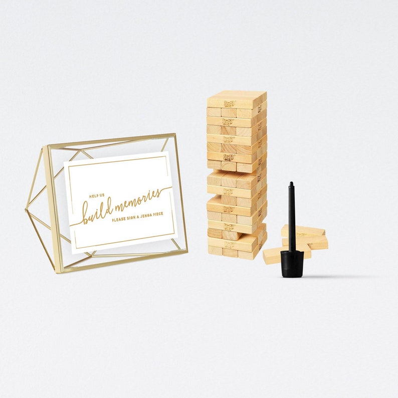 Help Us Build Memories Jenga Piece Sign With Frame Wedding Decor Gift Table Centerpieces Faux Metallic Gold Rose Silver