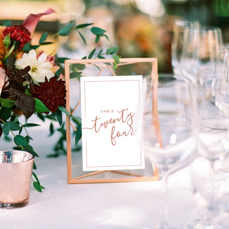 Wedding Table Numbers With Rose Gold Frames Copper Image 0