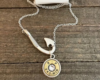 Fish hook necklace, fish hook bullet necklace, bullet necklace