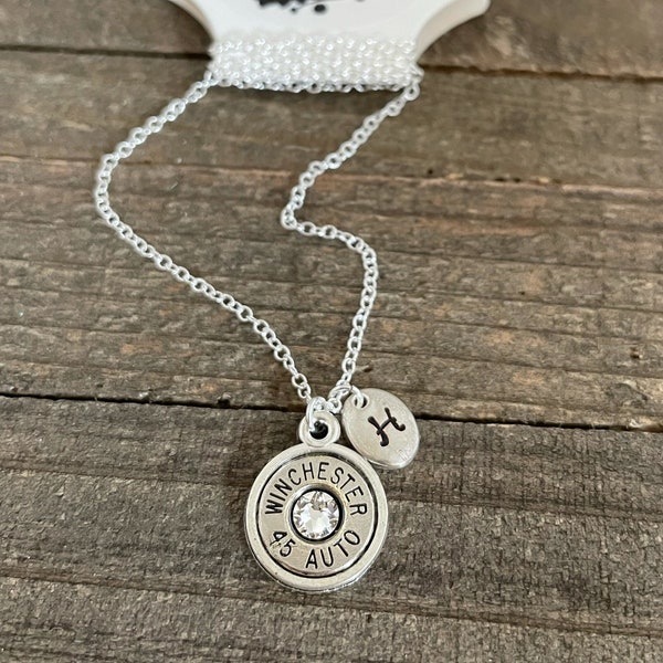 Bullet necklace, bullet jewelry, Personalized initial bullet necklace