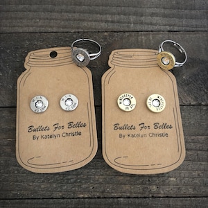 Bullet ring and bullet earrings set, bullet earrings, bullet ring, bullet earings