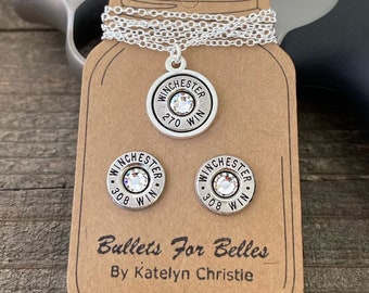 Bullet necklace and earring set , women's jewelry, bullet necklace, bullet earrings, jewelry set