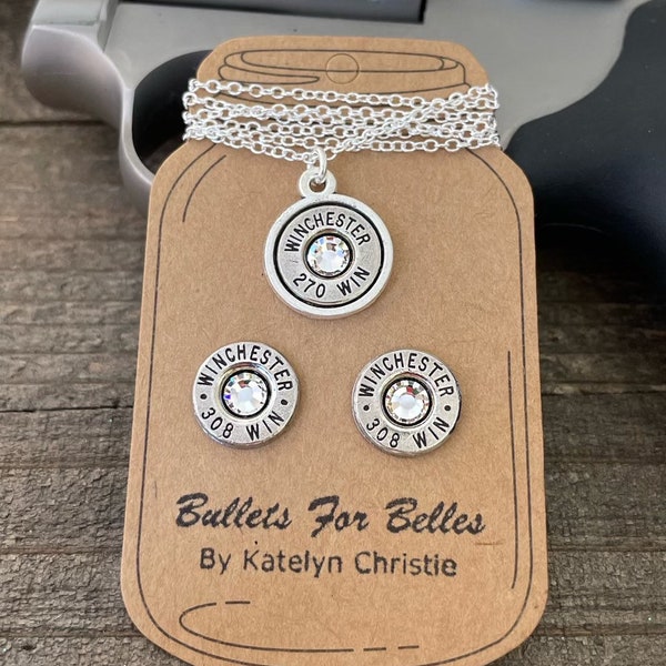 Bullet necklace and earring set , women's jewelry, bullet necklace, bullet earrings, jewelry set